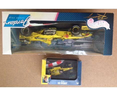 A boxed Mattel Hot Wheels 1:18 scale Jordan F1 Grand Prix car - Jordan Mugen Honda 199 Launch version - driver Damon Hill wit