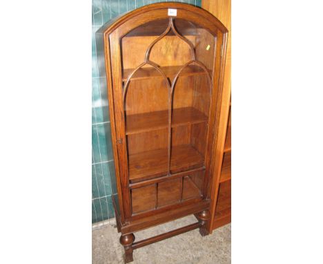 Early 20th Century oak, glazed, arch top display cabinet.