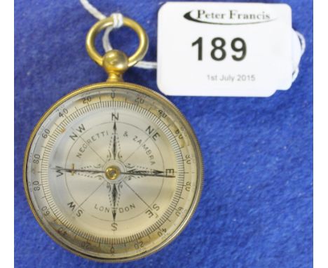 Negretti and Zambra pocket, gilt metal compass.