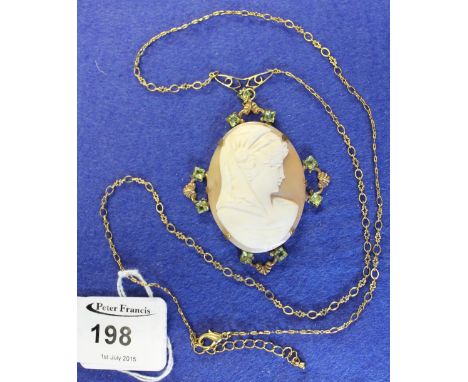 Art Deco shell cameo with gold plated chain.