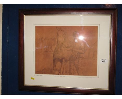 After Aneirin, 'Welsh Cob with Handler', print.  Framed and glazed.