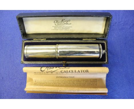 Cased Otis King's patent calculator in original box with manual. CONDITION REPORT: Serial number 7823
Some yellowing to plate