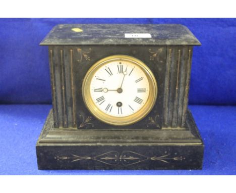 Late 19th/early 20th Century slate single train mantle clock with French brass drum movement.