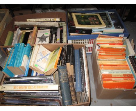 Four boxes of assorted books to include various Penguin softbacks, "Shakespere dramatic works and poems", "History of the mot