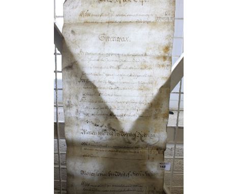 Long 18th Century hand-written scroll relating to Hereford with sub-titles: 'Tots of the Pipe', 'Green Max, Money Received by