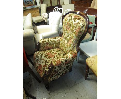 Mid 19th / early 20th Century stained button back show frame arm chair.
