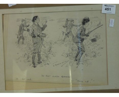 After Ravenhill, a humorous sporting cartoon, 'The Poet Goeth Gunning'.  Monochrome print.  Unframed.