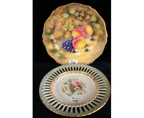 Copeland and Garrett porcelain pierces cabinet dish hand painted with floral spray together with Royal Worcester cabinet plat