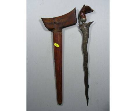 A Malayan Dagger Kris With Wooden Handle & Sheaf 