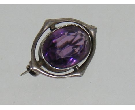 A Charles Horner Silver & Amethyst Brooch