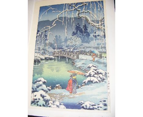 A Japanese Woodblock Print Of Snow Scene By Kyoto Maruyama