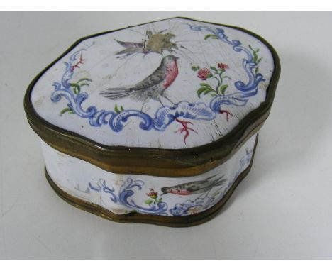 A Georgian Enamelled Patch Box Decorated With Birds, Some Faults