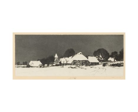 MÜLLER VOM SIEL, Georg Bernhard (1865-1939), "Dötlingen im Winter", Aquatintaradierung/Japanpapier auf Papier aufgezogen, übe