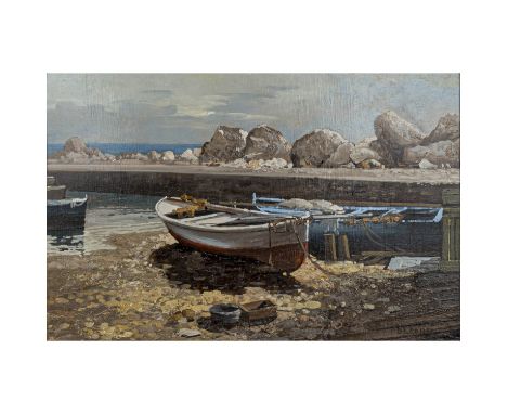 DECORSI, NICOLA (1882-1956) "Hafen mit Fischerbooten" Öl auf Platte, signiert. "Decorsi", HxB: 27/40 cm., leichte Altersspure