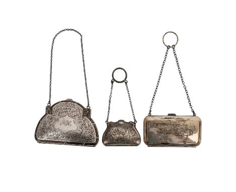 BIRMINGHAM drei Silbertäschchen/Geldbörse, Jahresbuchstabe für 1916-1919 England, Täschchen mit glatter Wandung, Marken: Jahr