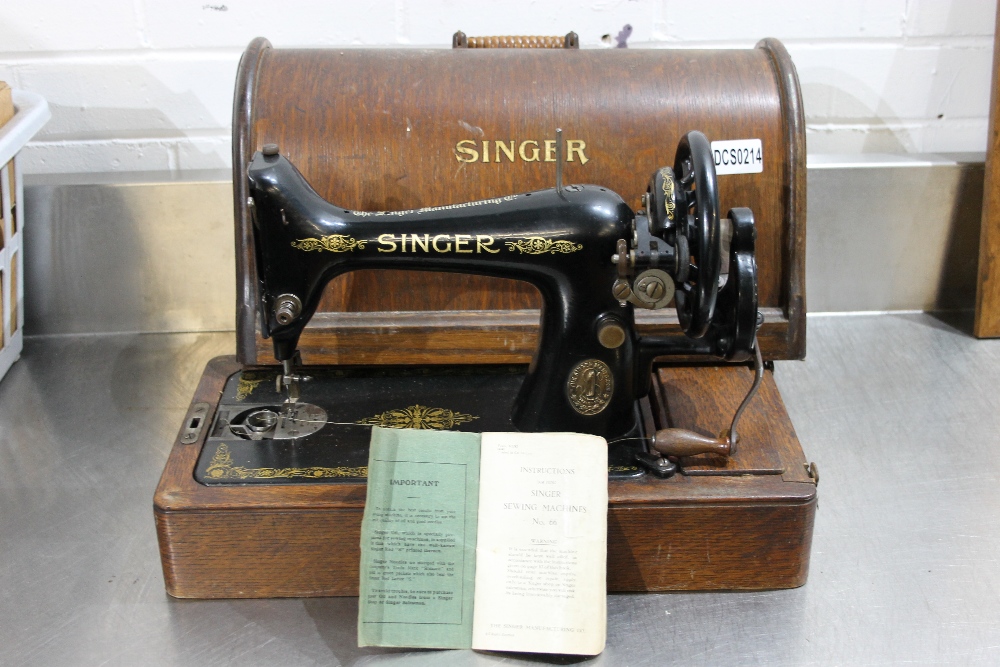 Vintage Singer Sewing Machine (No 66) in Case with Instruction Manual