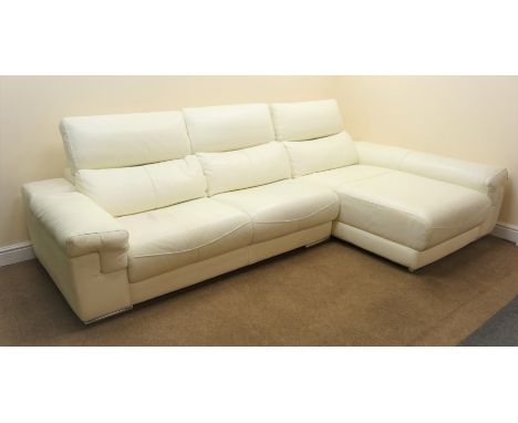 Large white leatherette corner sofa, with adjustable head rest, W296cm, H85cm, D105cm Condition Report Click here for further