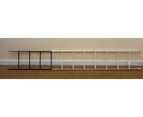 Wrought metal ladder, eleven rungs, black and white painted finish, L273cm Condition Report Click here for further images, co