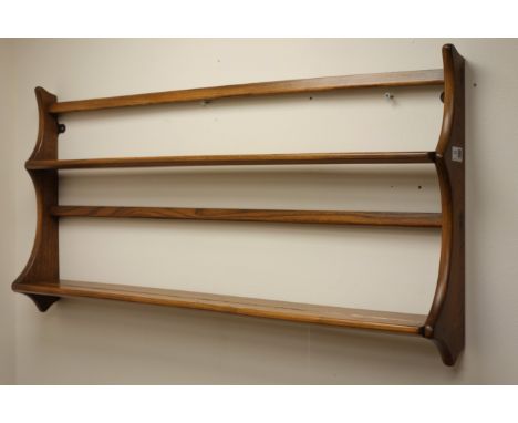 Vintage Ercol elm wall hanging two tier plate rack, W96cm, H49cm, D13cm Condition Report Click here for further images, condi