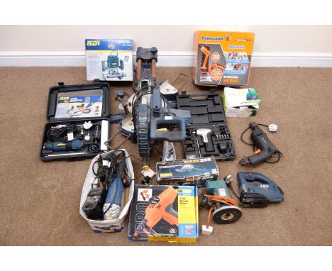 MacAllister COD251LSM slide mitre saw 1800W, a Power Craft PBF-1200 router, an angle grinder etc Condition Report Click here 