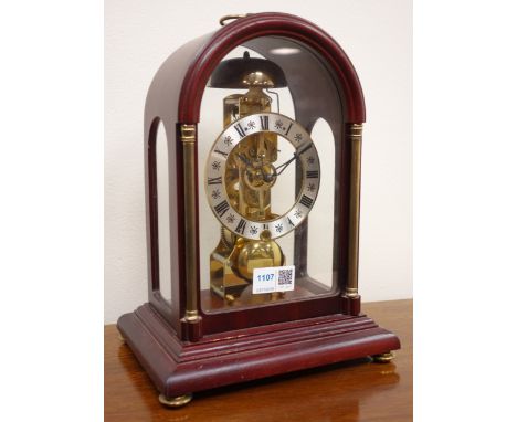 20th century brass bracket type clock, with silvered Roman chapter the single train movement striking the hours on a bell, st