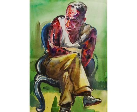Freek van den Berg (Dutch 1918-2000): Portrait of a Man seated in a Chair, watercolour with Artist's studio blindstamp unsign