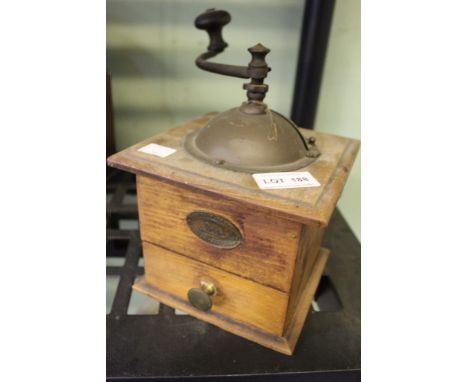 A vintage Peugeot Freres wooden cased coffee grinder