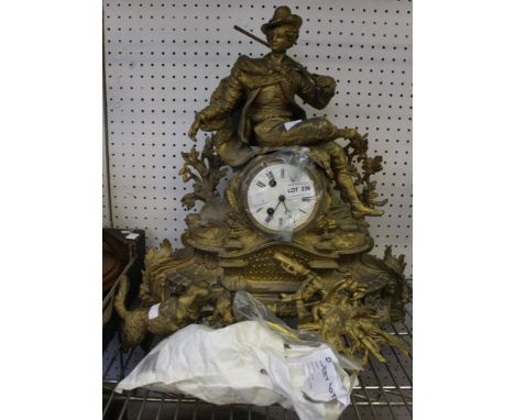 A Continental 19th century gilt metal mantle clock and parts for restoration