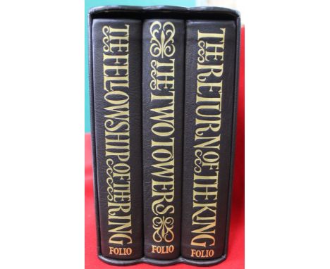 Tolkien , JRR - "The Lord of the Rings" Folio Society 2002. Three vols no 939 of 1750 copies. Quarter goat skin Italian silk 