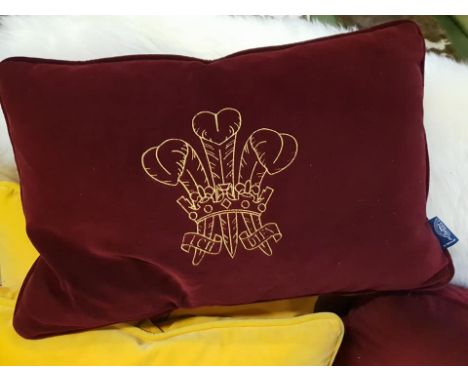 { Option of lots:  511, 512 } Cushion Burgundy Ich Dien Motif 60 x 40cm