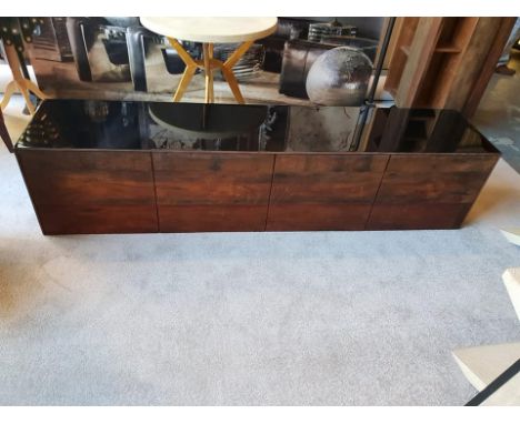 Cardosa Floating Media Console Black Acrylic Lacquered And Natural Brown Reclaimed Brazilian Peroba Wood A Contemporary and ;