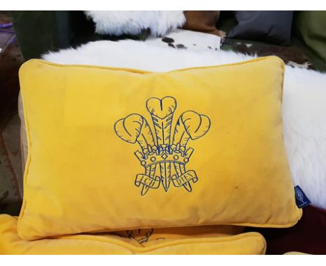 { Option of lots:  505, 506, 507, 508, 509 } Cushion Gold Ich Dien Motif 60 x 40cm