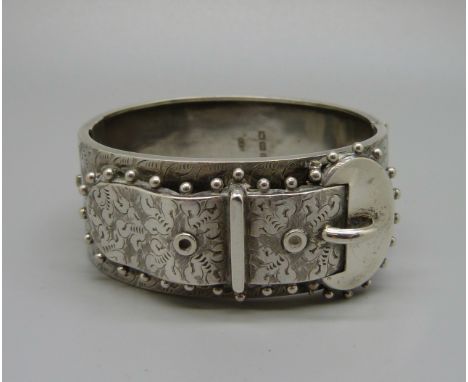 A Robert James Dick Victorian silver buckle bangle, Birmingham 1880 