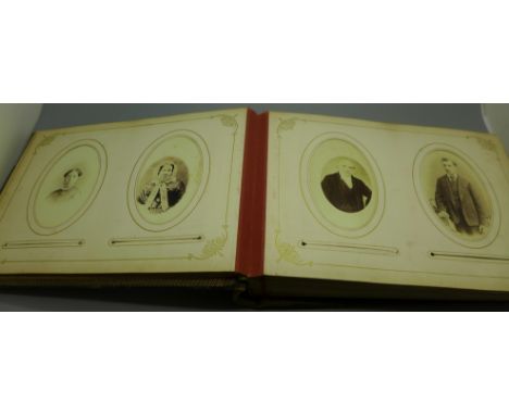 A late Victorian photograph album, complete with 96 carte de visite portrait photographs 