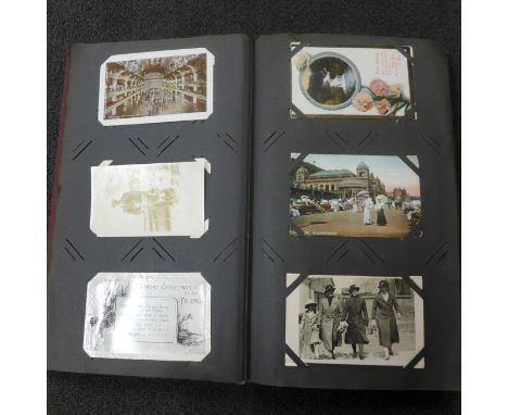 An album of postcards, a single family album, Sileby in Leicestershire, Edwardian and later, including portrait photograph ex