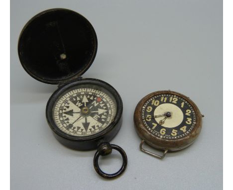 A compass and trench style watch, a/f 