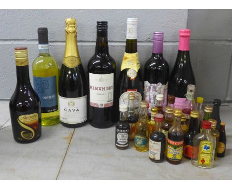 Alcohol miniatures and bottles of wine and sparkling wine **PLEASE NOTE THIS LOT IS NOT ELIGIBLE FOR POSTING AND PACKING** 