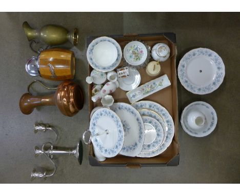 Mixed china and metalwares, including ten Aynsley vases, pot and pin trays and Royal Albert Old Country Roses vase and pin tr