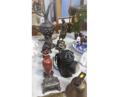 Spelter, lamp, bell, figures etc.