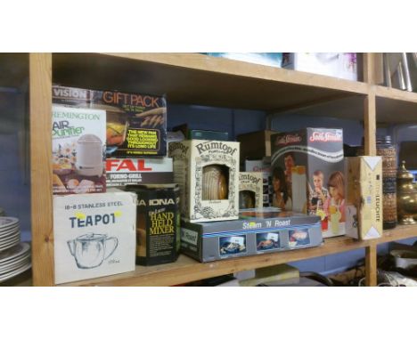 Shelf of boxed items