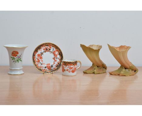 A small selection of ceramics, comprising a modern porcelain Meissen trumpet vase, marked to the underside 9.5cm high,  a pai