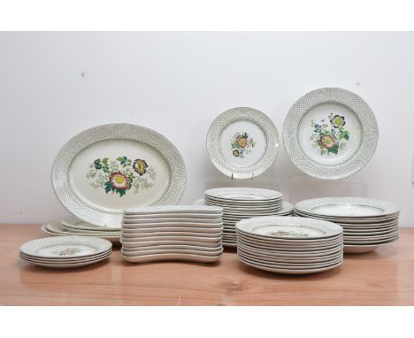 A late 19th century ceramic part dinner service of Ashworth Bros. Fleur de Lys pattern, comprising 12 dinner plates, 12 soup 