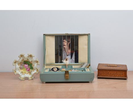 A mixed lot of collectables, comprising an art deco style musical jewellery box with a dancing ballerina, enclosing five pair