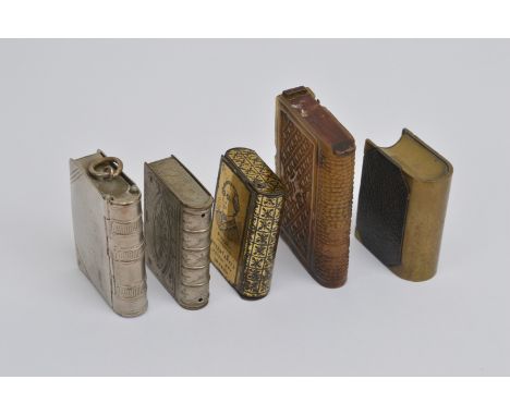 Four Victorian and later novelty book vesta cases, comprising, two metal examples one for 'The Ram, Wandsworth', both approx.