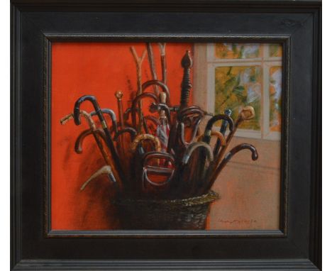 Henry Koehler (American b. 1927), The Stick stand, oil on canvas, framed, signed bottom right, 22.5cm x 27.5cm Provenance: Pu