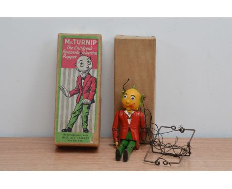 A c.1950's 'Mr Turnip' metal hand painted puppet, The Children's Favourite Television Puppet', by arrangement with Miss Joy L