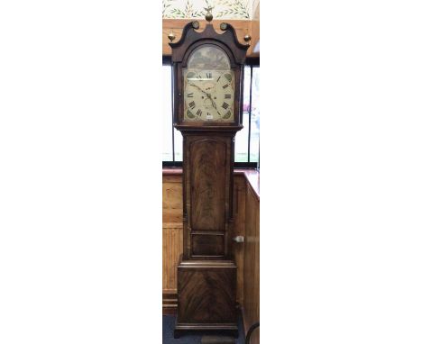 George III Scottish longcase clock by Robert MacNab, Perth, with painted arched dial in mahogany case 235cm high, weight and 