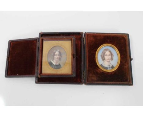 George Elgar Hicks (1824-1914) portrait miniature of his wife, 46mm x 37mm, together with another copy after the original, 43