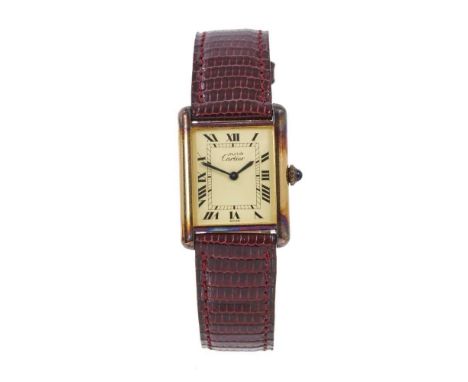 Cartier Les Must de Cartier silver gilt wristwatch with original strap and gilt buckle in original gilt tooled red box Condit