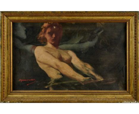 Benjamin Constant (1845-1902) oil on canvas in gilt frame - sketch of a female nude, signed, 25.5cm x 43.5cm, gilt frame Cond